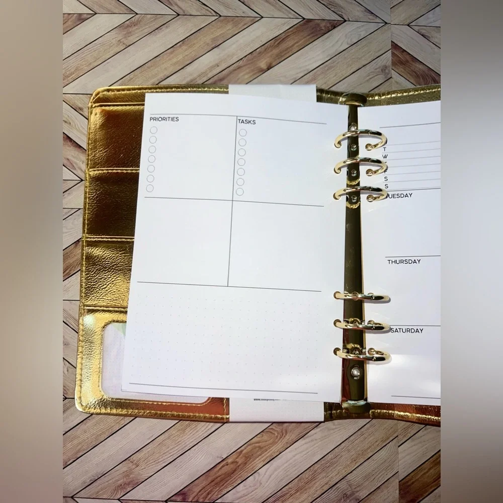 A5 Planner Binder inserts Non- dated Agenda 6-Ring weekly layout